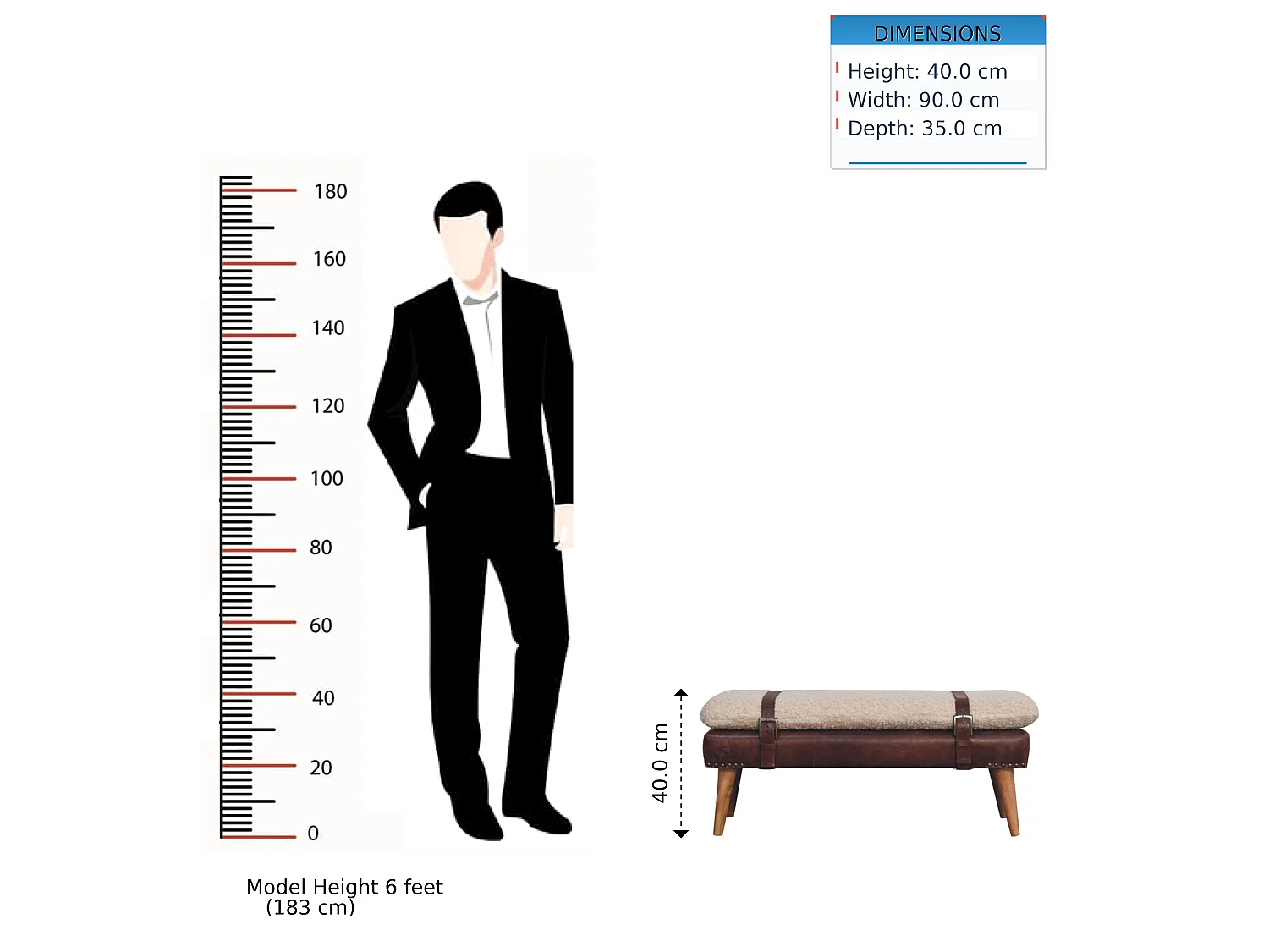 Artisan Furniture Banc en bouclé et cuir couleur acajou