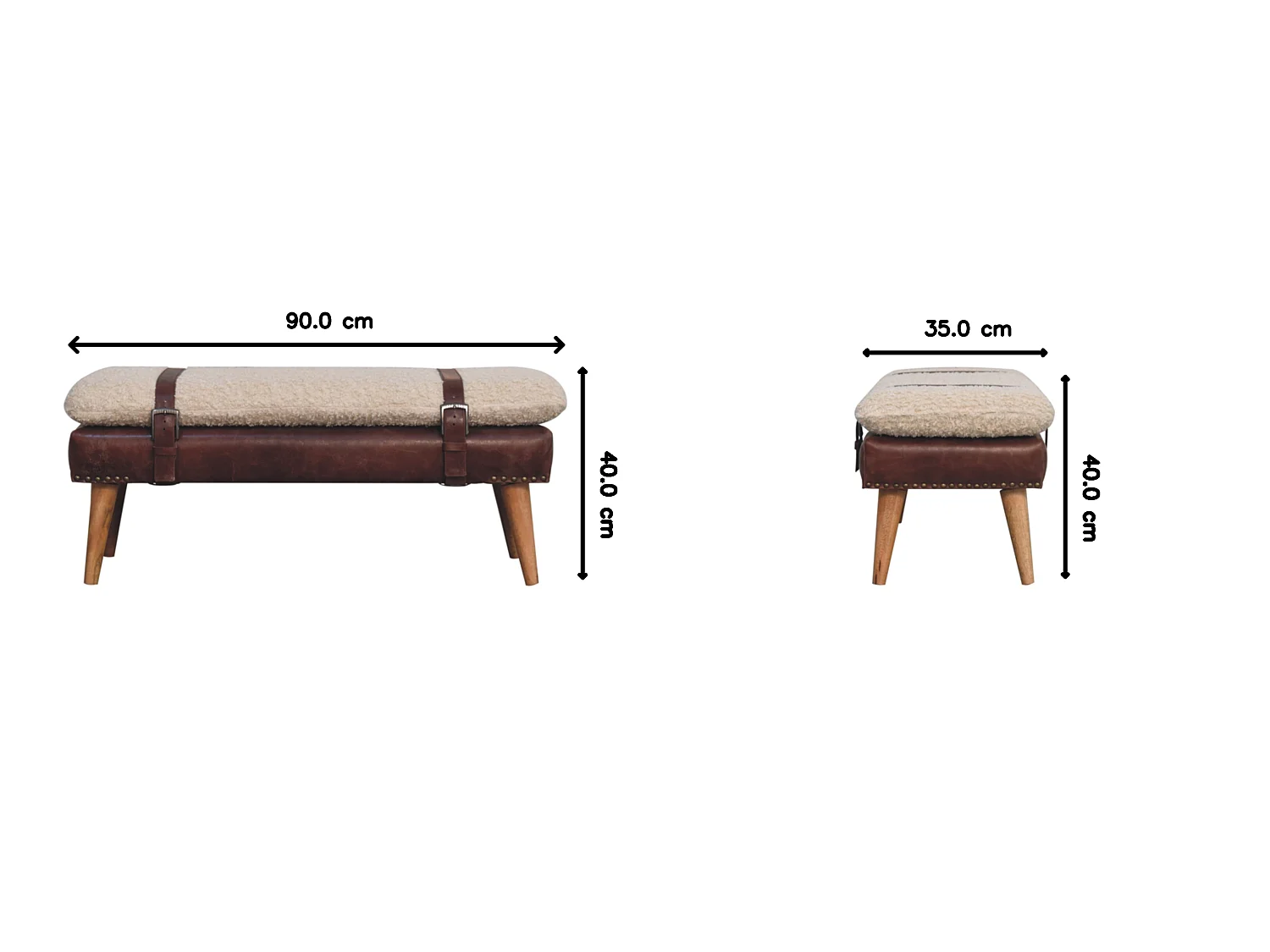 Artisan Furniture Banc en bouclé et cuir couleur acajou