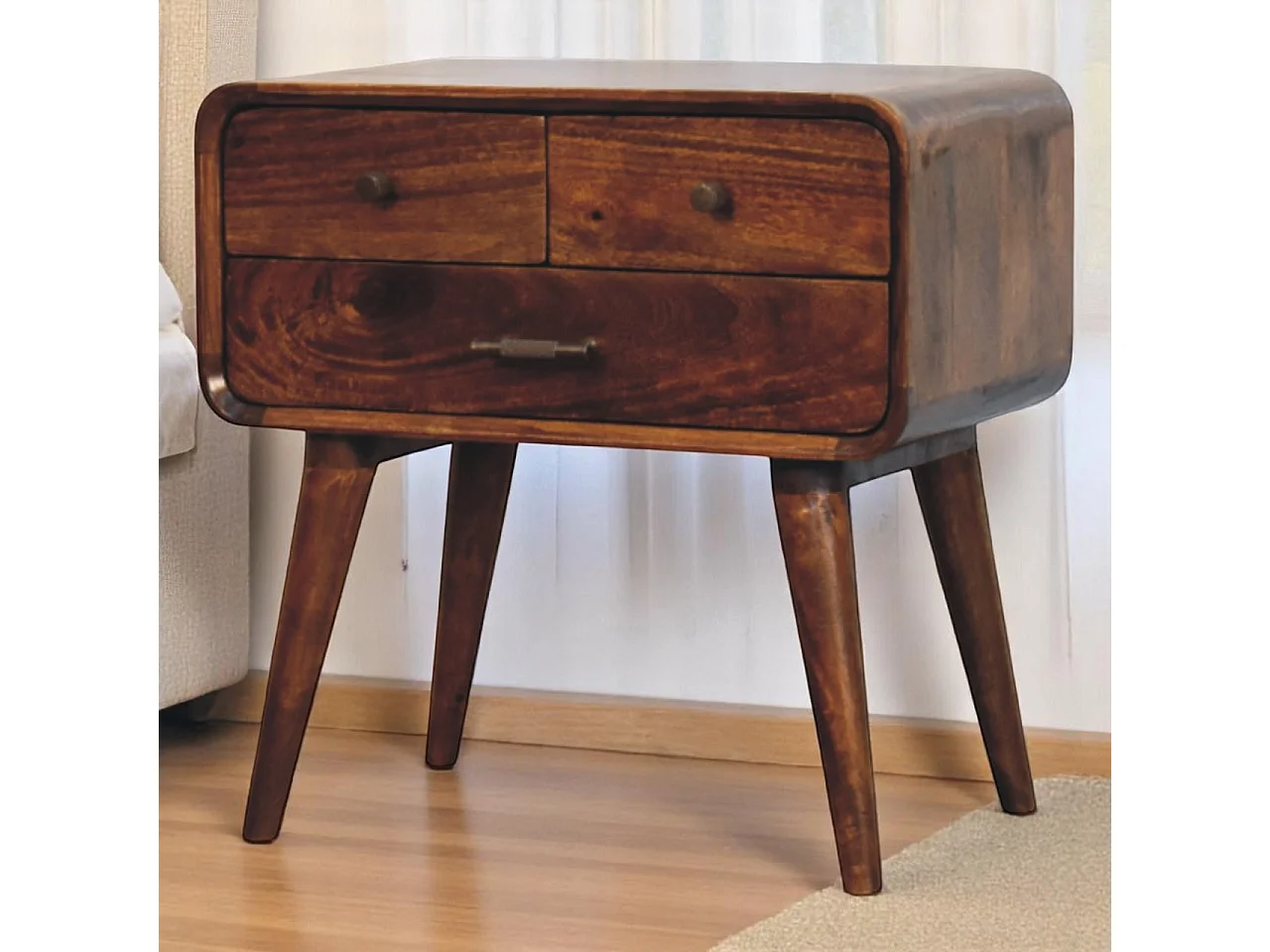 Artisan Furniture Table de chevet Avora à 3 tiroirs en bois massif finition châtaignier