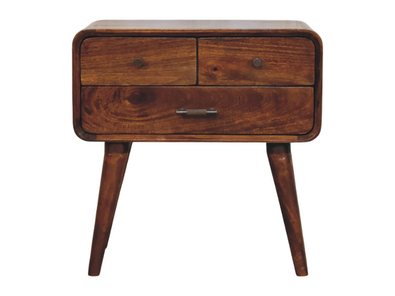 Artisan Furniture Table de chevet Avora à 3 tiroirs en bois massif finition châtaignier