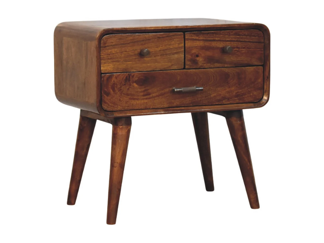 Artisan Furniture Table de chevet Avora à 3 tiroirs en bois massif finition châtaignier