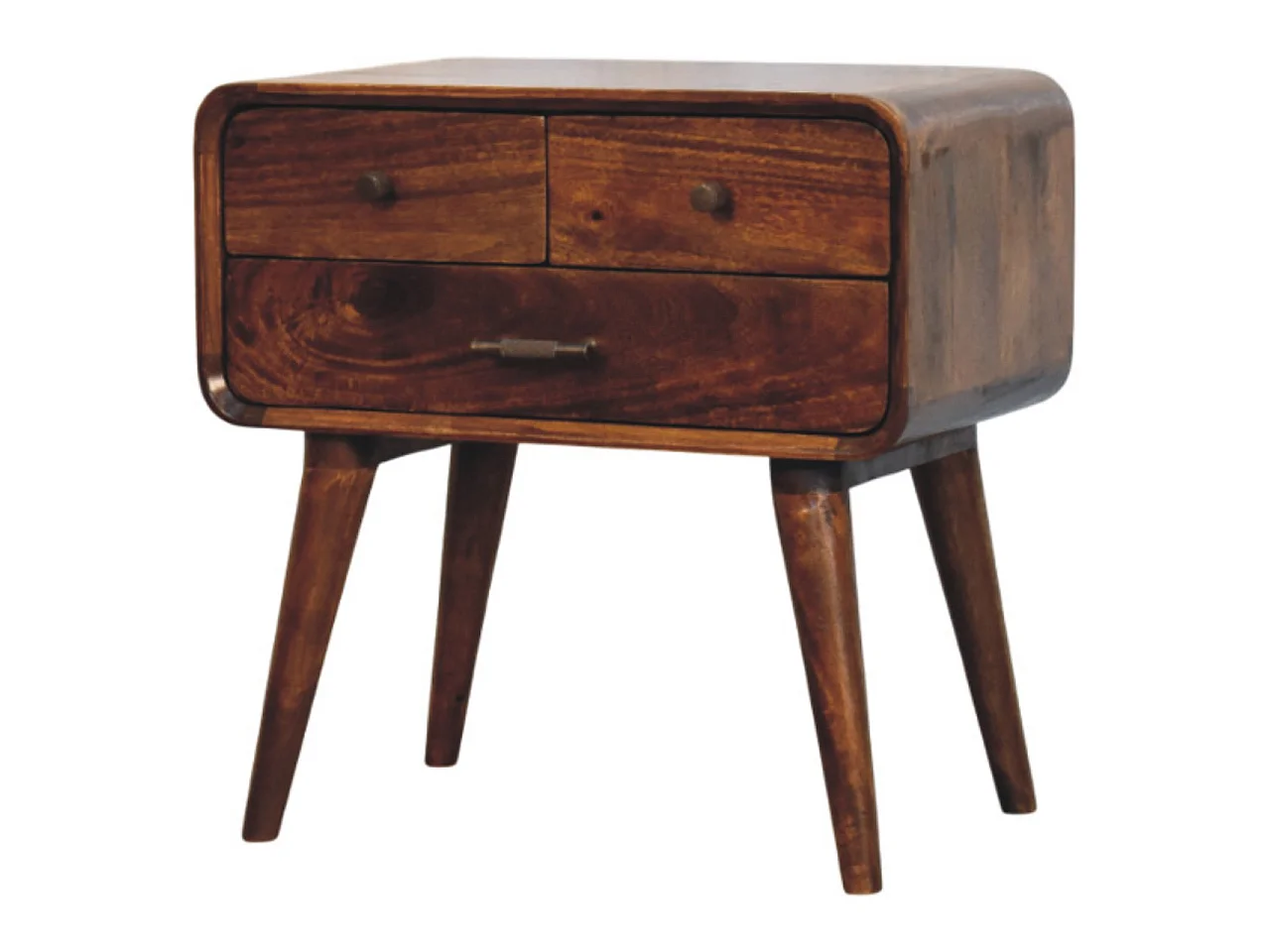 Artisan Furniture Table de chevet Avora à 3 tiroirs en bois massif finition châtaignier