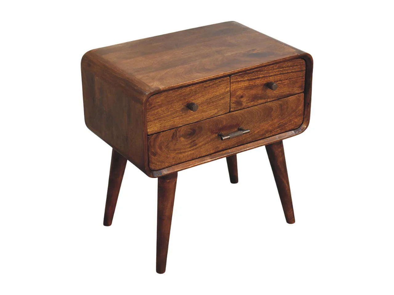 Artisan Furniture Table de chevet Avora à 3 tiroirs en bois massif finition châtaignier