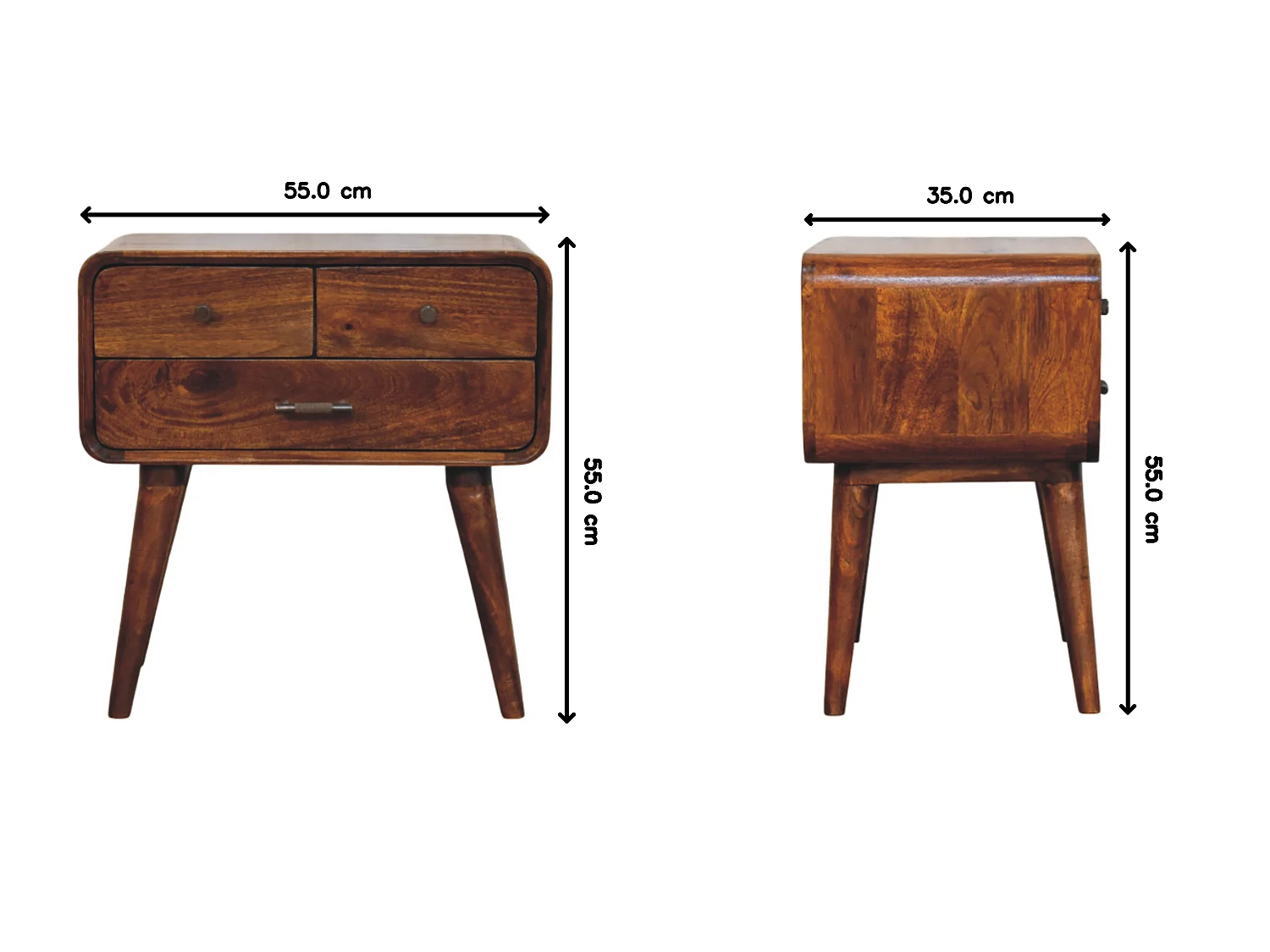 Artisan Furniture Table de chevet Avora à 3 tiroirs en bois massif finition châtaignier