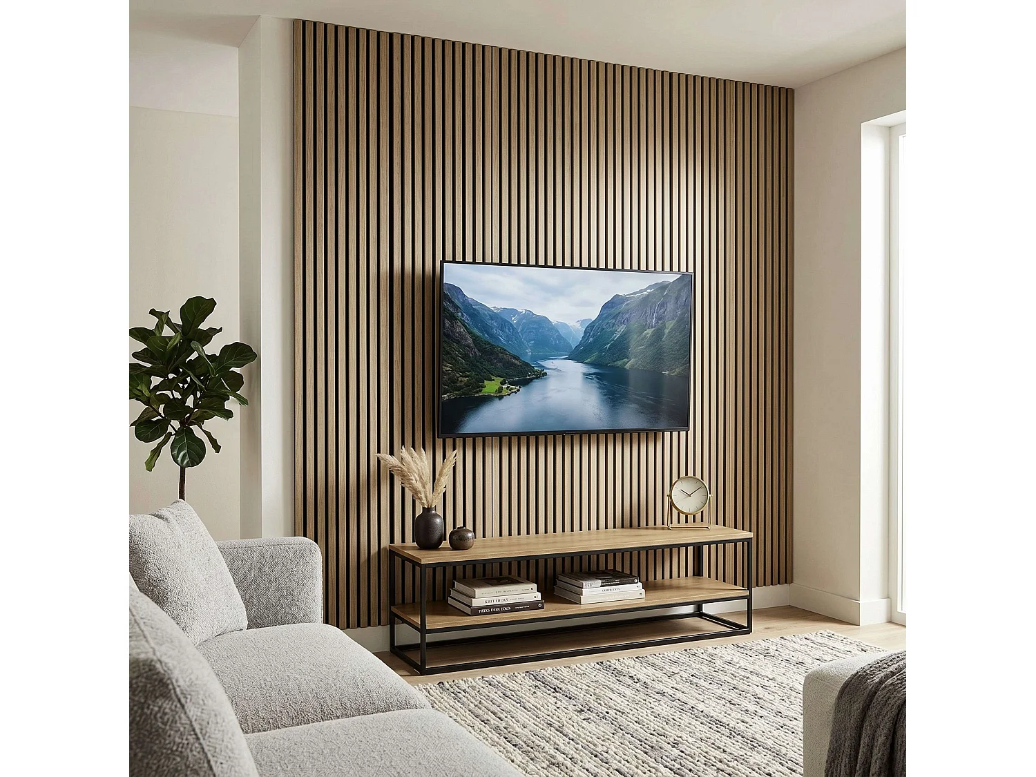 Conjunto de 2 painéis acústicos Silence nas cores Carvalho, Nogueira e Preto, 60x120 cm