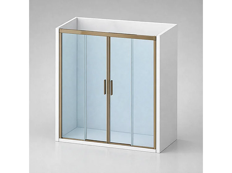 Mampara de ducha frontal  2 Fijos y 2 Puertas Corredera 140x195 cm Oro Cristal templado Antical Serigrafiado 6mm