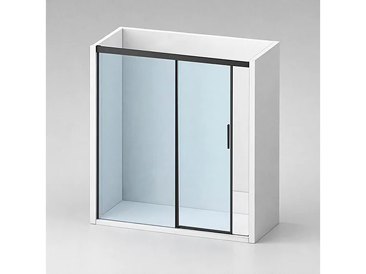 Mampara de ducha Fijo y Puerta Corredera 180x195 cm Negro Cristal templado Antical transparente 6mm