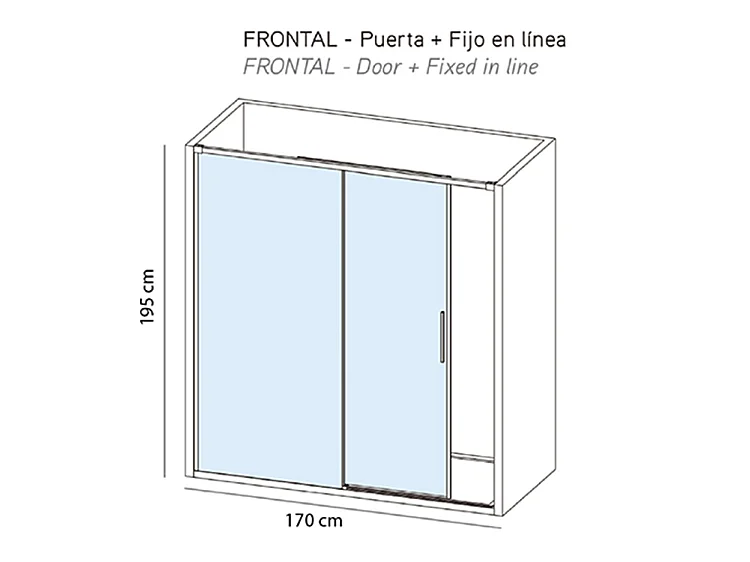 Mampara de ducha Fijo y Puerta Corredera 170x195 cm Blanco Cristal templado Antical transparente 6mm