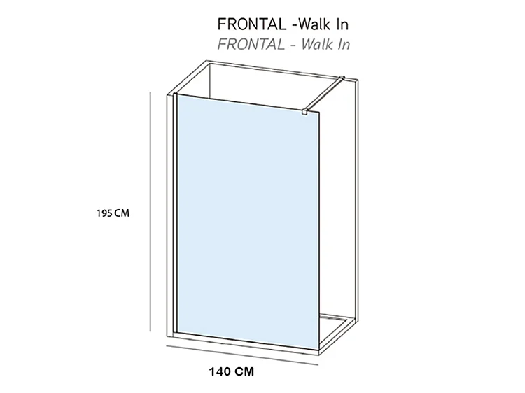 Mampara de ducha fija Walk In 140x195 Dorado Cristal templado antical serigrafiado 8 mm