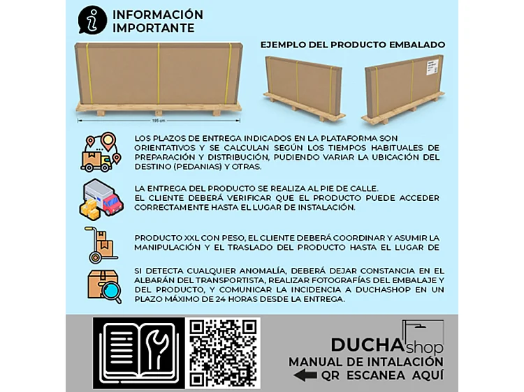 Mampara de ducha fija Walk In 120x195 Negro Cristal templado antical transparente 8mm