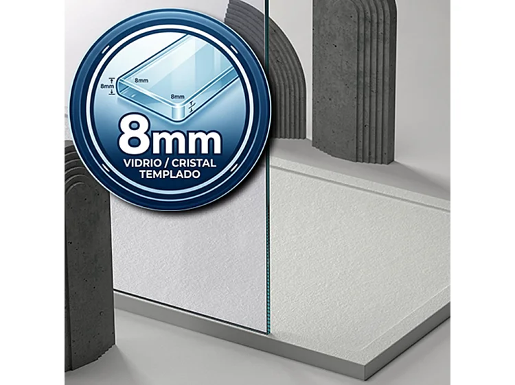 Mampara de ducha fija Walk In 100x195 Cromo Cristal templado antical serigrafiado 8 mm