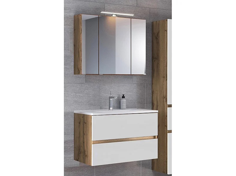 Held Möbel Ensemble de meuble-lavabo 3 pièces Lucca blanc mat / chêne Wotan L/H/P 100 x 200 x 47 cm
