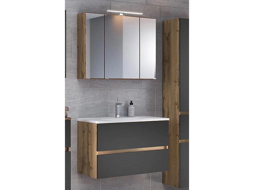 Held Möbel Ensemble de meuble-lavabo Lucca gris mat / chêne Wotan L/H/P 80 x 200 x 47 cm