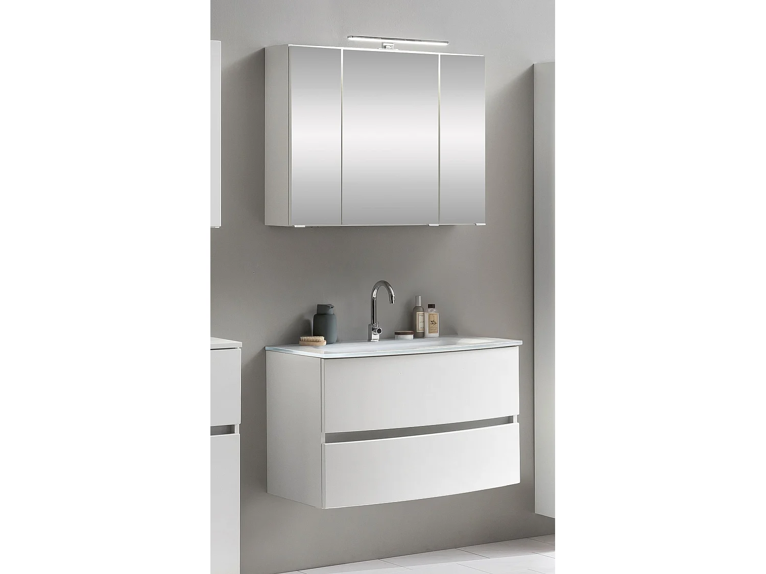 Held Möbel Ensemble de meuble-lavabo Kopenhagen verre blanc L/H/P 80 x 200 x 49 cm