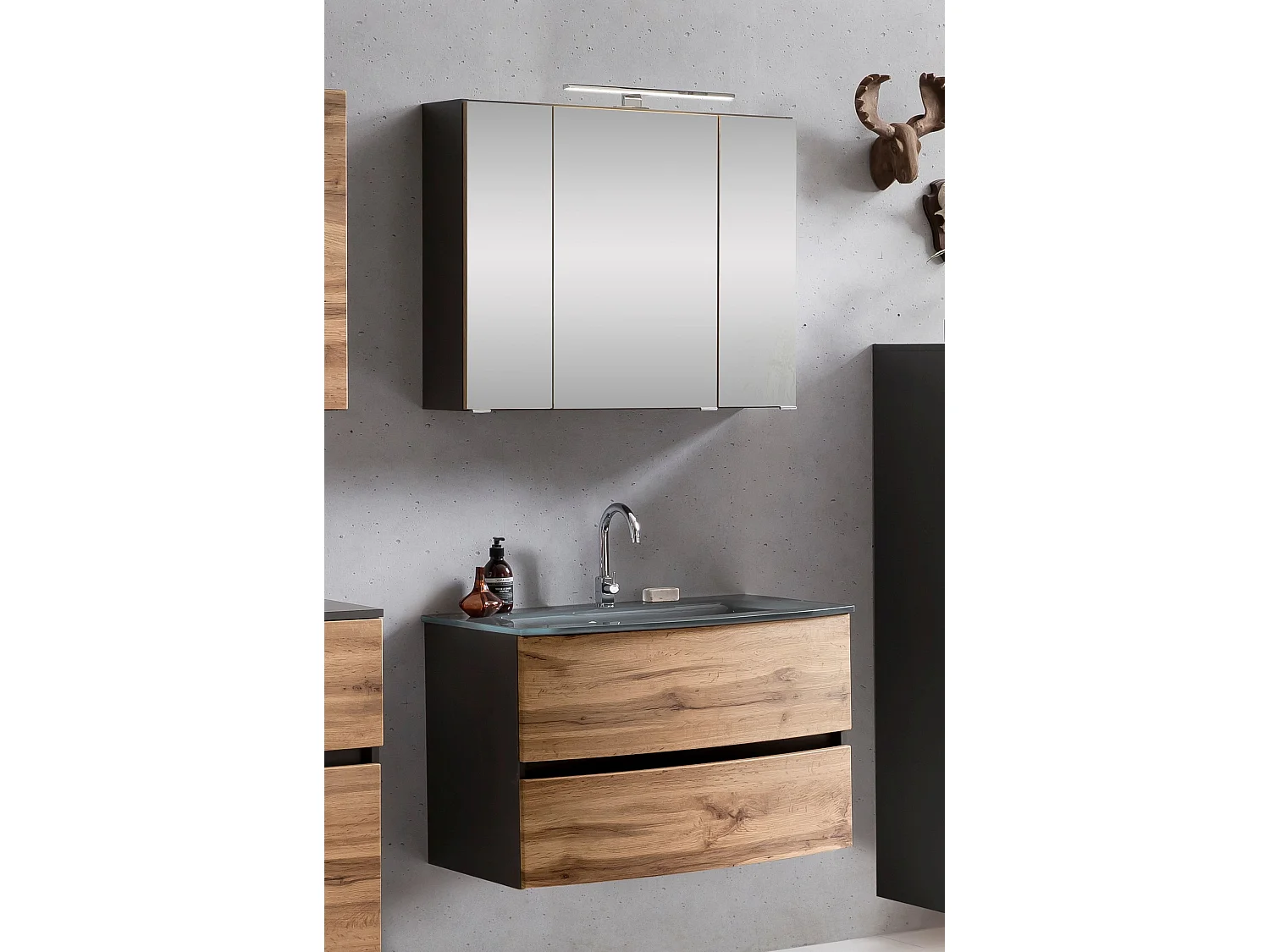 Held Möbel Ensemble de meuble-lavabo Kopenhagen verre gris L/H/P 80 x 200 x 49 cm