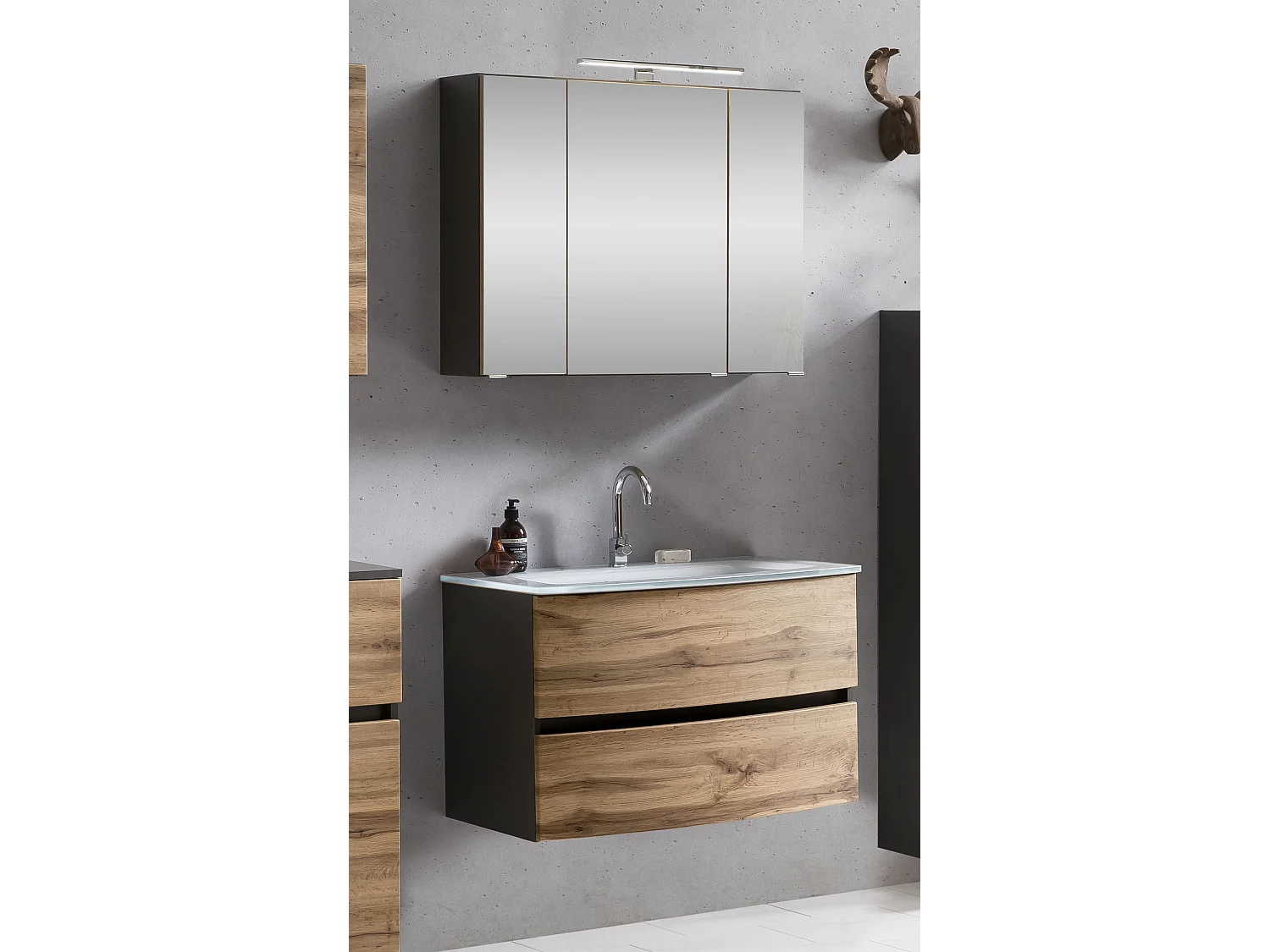 Held Möbel Ensemble de meuble-lavabo Kopenhagen verre blanc L/H/P 80 x 200 x 49 cm
