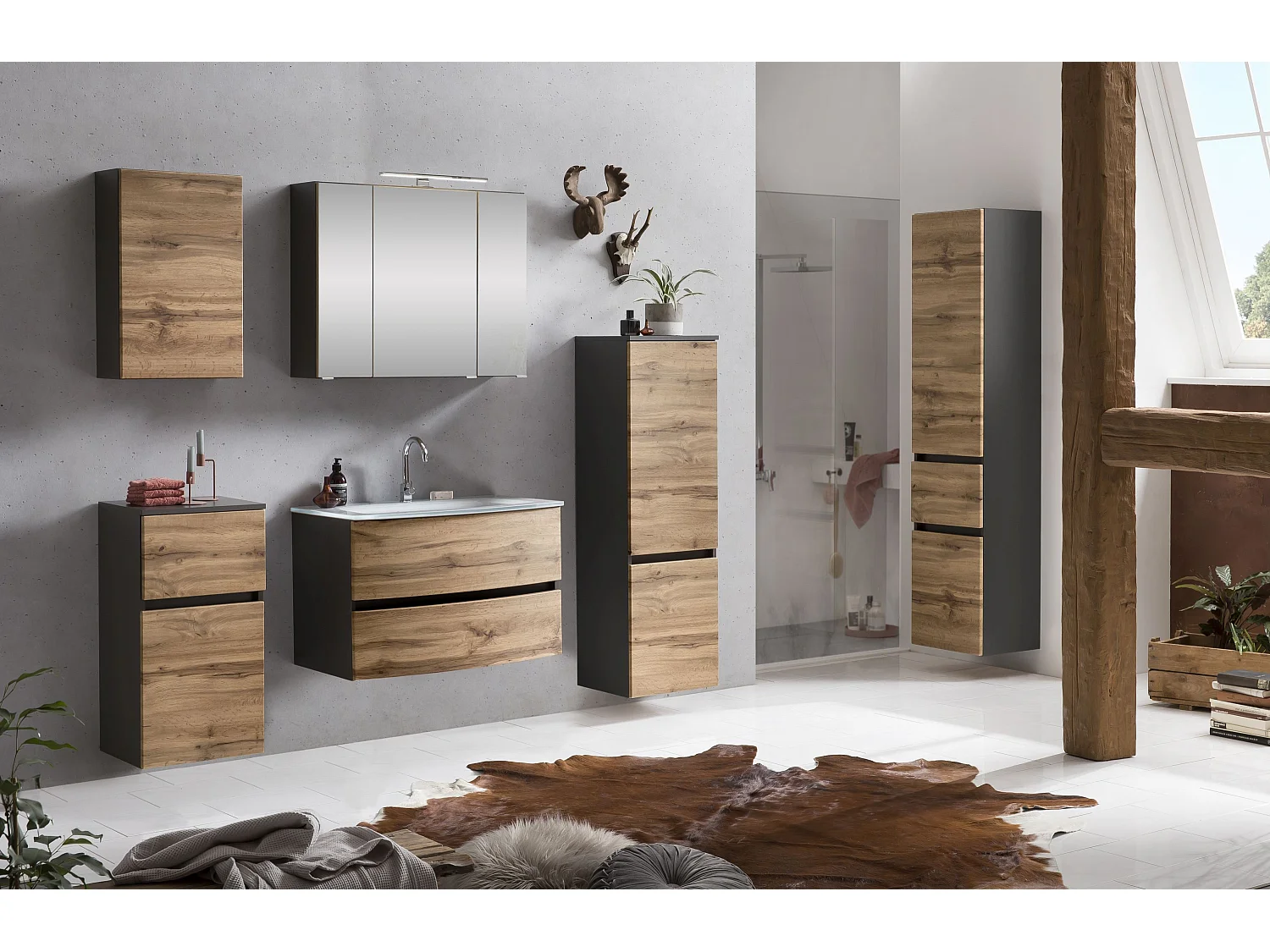 Held Möbel Ensemble de meuble-lavabo Kopenhagen verre blanc L/H/P 80 x 200 x 49 cm
