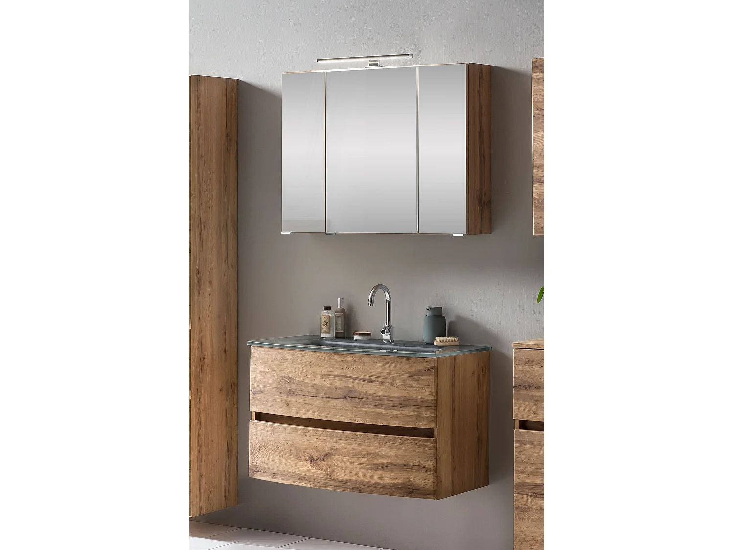 Held Möbel Ensemble de meuble-lavabo Kopenhagen verre gris L/H/P 80 x 200 x 49 cm