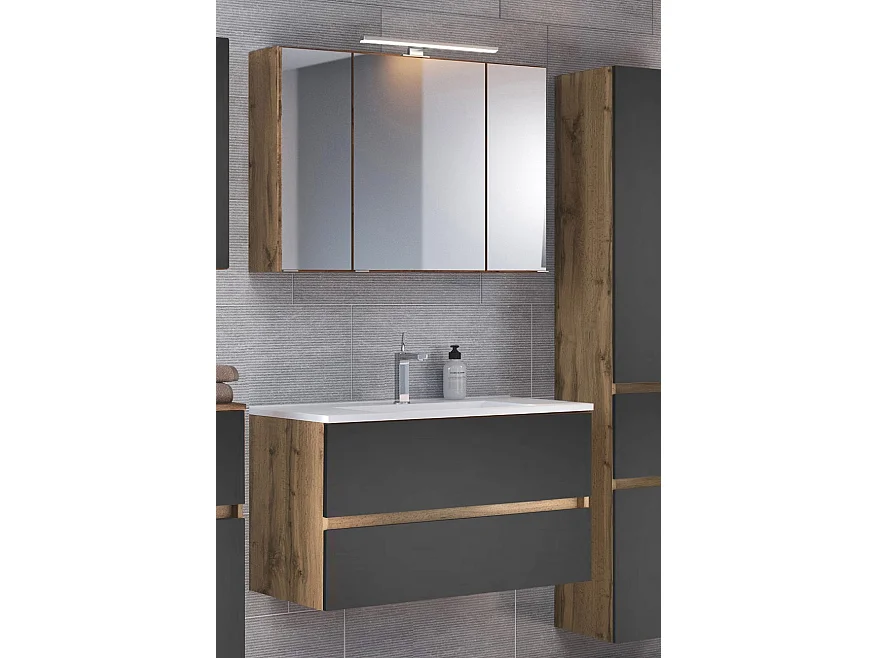 Held Möbel Ensemble de meuble-lavabo 3 pièces Lucca gris mat / chêne Wotan L/H/P 100 x 200 x 47 cm