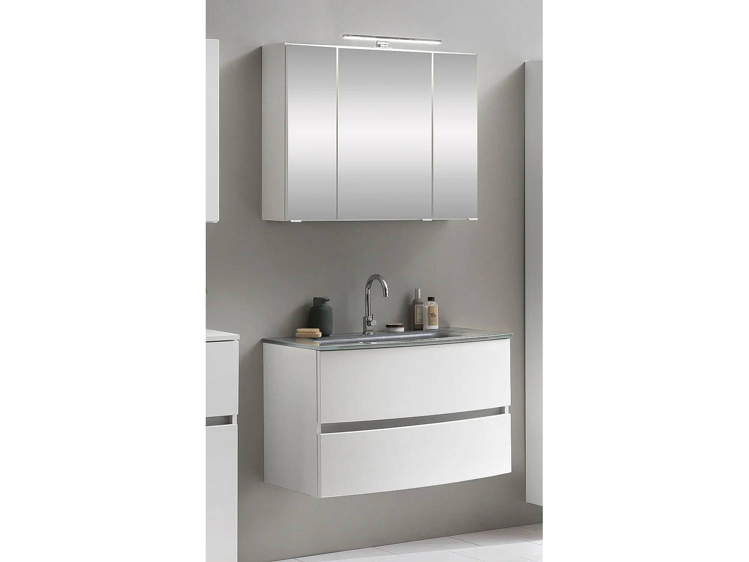 Held Möbel Ensemble de meuble-lavabo Kopenhagen verre gris L/H/P 80 x 200 x 49 cm