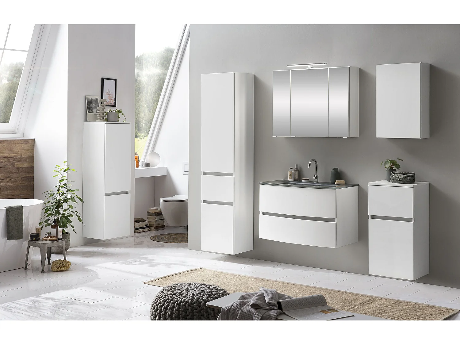 Held Möbel Ensemble de meuble-lavabo Kopenhagen verre gris L/H/P 80 x 200 x 49 cm