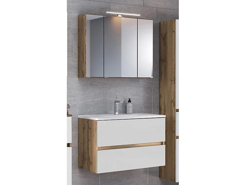 Held Möbel Ensemble de meuble-lavabo Lucca blanc mat / chêne Wotan L/H/P 80 x 200 x 47 cm