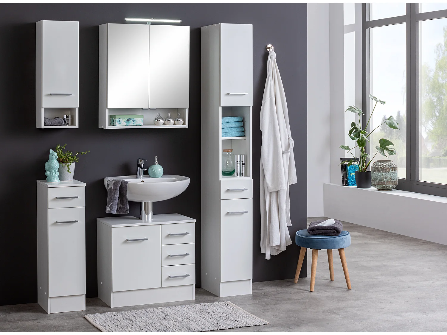 Held Möbel Ensemble de meuble-lavabo encastré 5 pièces Riga blanc mat L/H/P 110 x 200 x 35 cm