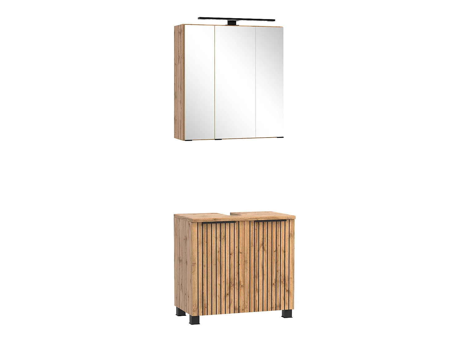 Held Möbel Ensemble de meuble-lavabo 2 pièces Liverpool chêne Wotan / noir rayé L/H/P 60 x 200 x 35 cm
