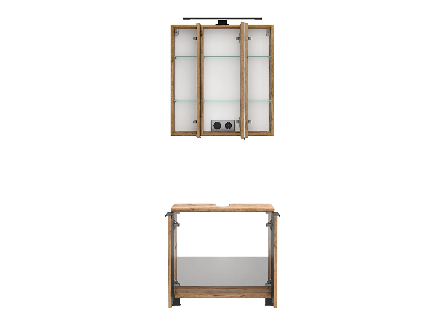 Held Möbel Ensemble de meuble-lavabo 2 pièces Liverpool chêne Wotan / noir rayé L/H/P 60 x 200 x 35 cm