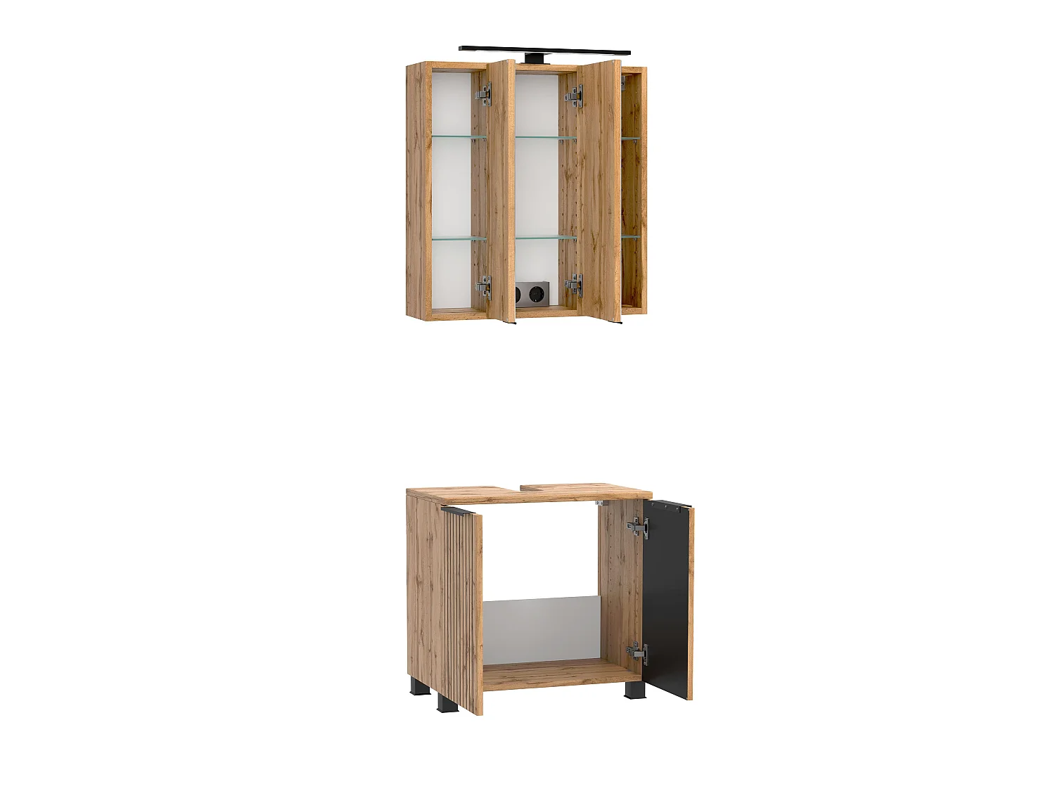 Held Möbel Ensemble de meuble-lavabo 2 pièces Liverpool chêne Wotan / noir rayé L/H/P 60 x 200 x 35 cm