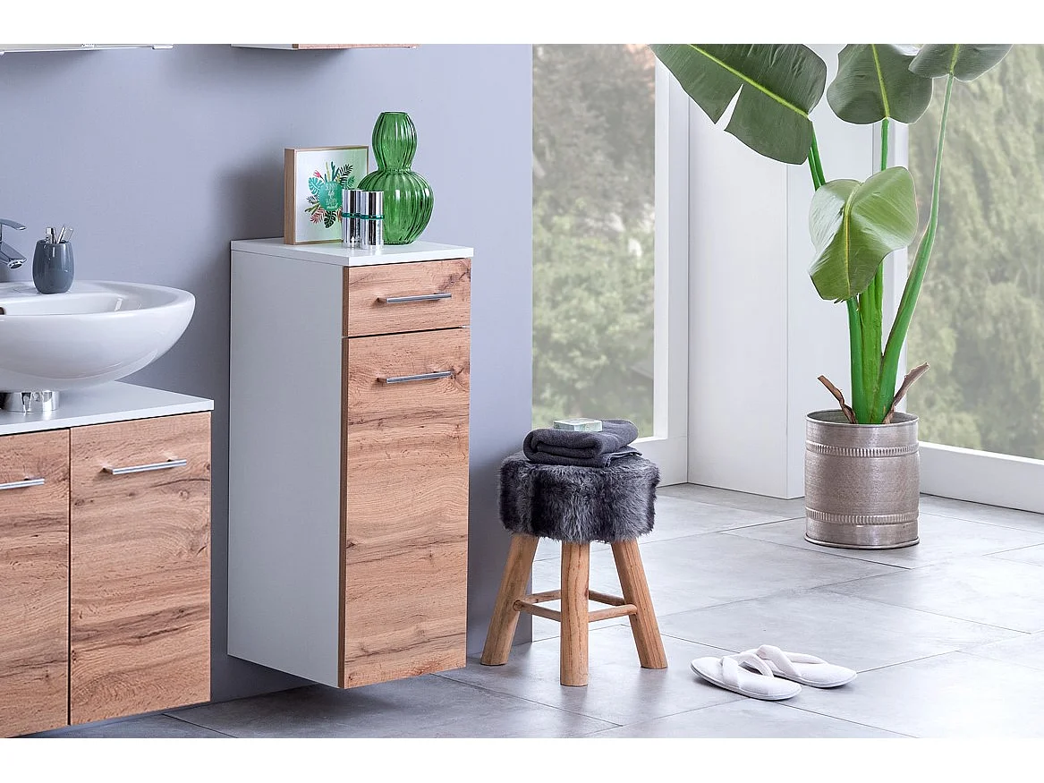 Held Möbel Ensemble de meuble-lavabo avec vasque à poser 5 pièces Paris chêne Wotan / blanc L/H/P 120 x 200 x 35 cm
