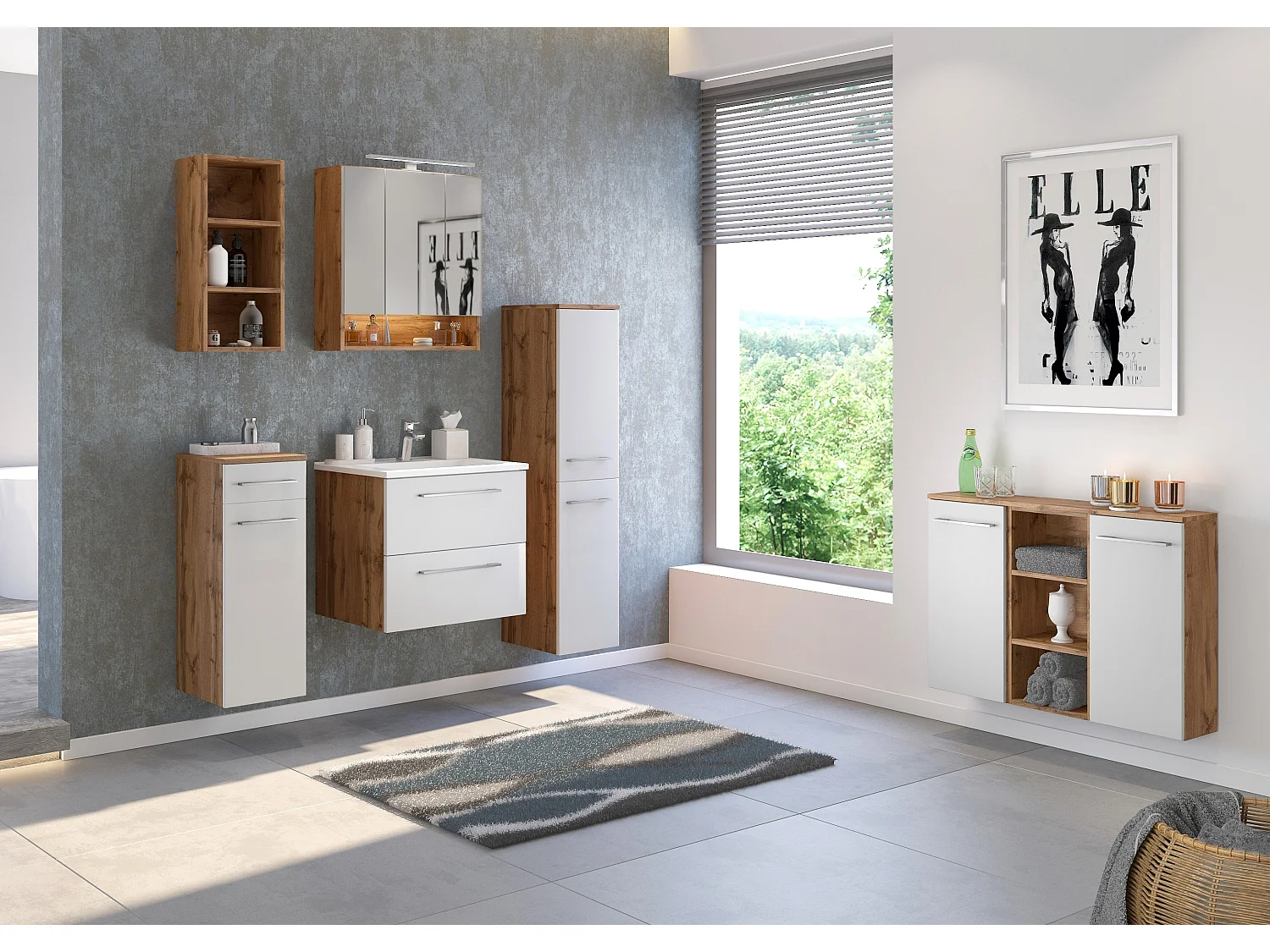 Held Möbel Ensemble de meuble-lavabo Livorno L/H/P 60 x 200 x 47 cm
