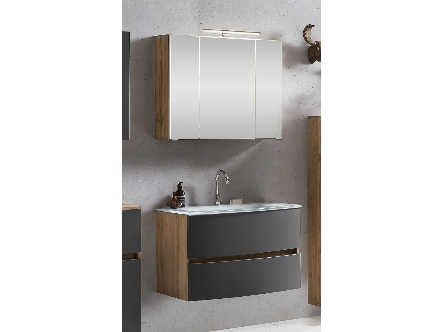 Held Möbel Ensemble de meuble-lavabo Kopenhagen verre blanc L/H/P 80 x 200 x 49 cm