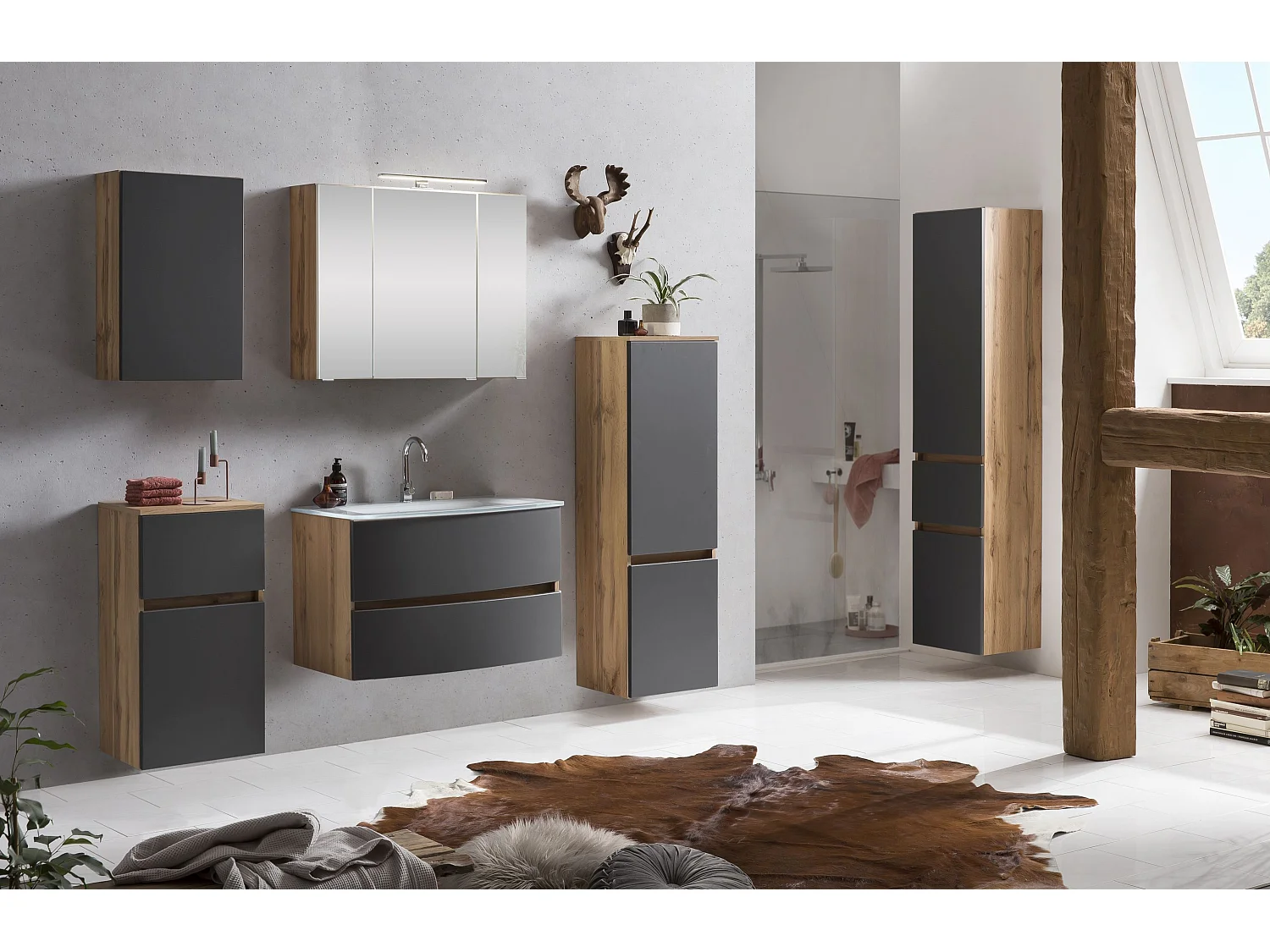 Held Möbel Ensemble de meuble-lavabo Kopenhagen verre blanc L/H/P 80 x 200 x 49 cm