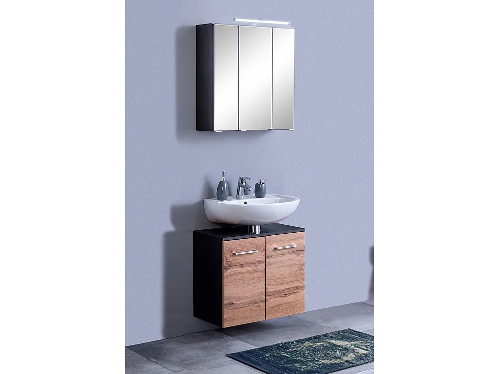 Held Möbel Ensemble de meuble-lavabo encastré 2 pièces Paris chêne Wotan / gris graphite L/H/P 60 x 200 x 35 cm
