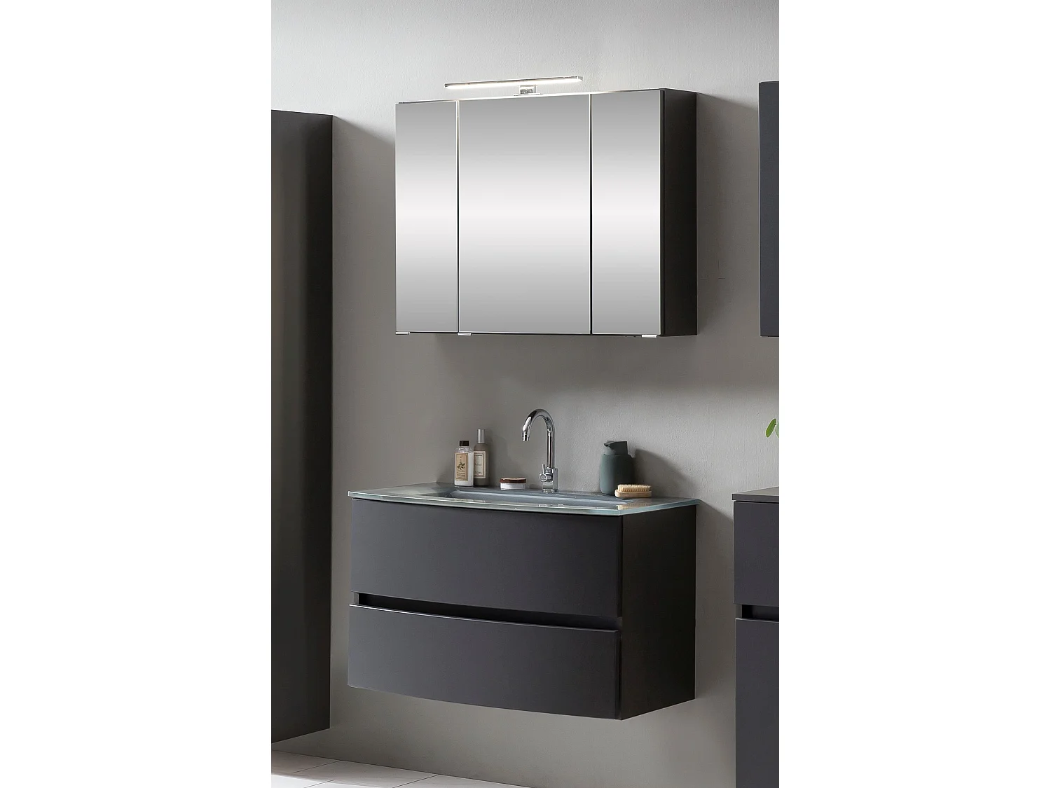 Held Möbel Ensemble de meuble-lavabo Kopenhagen verre gris L/H/P 80 x 200 x 49 cm