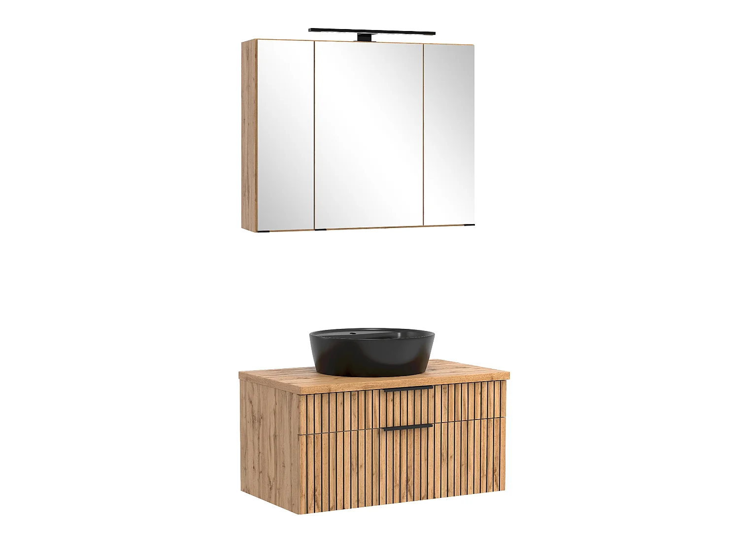 Held Möbel Ensemble de meuble-lavabo 2 pièces Liverpool chêne Wotan / noir rayé L/H/P 80 x 200 x 47 cm