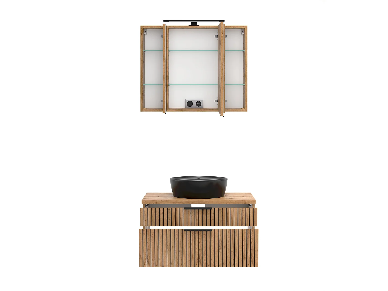 Held Möbel Ensemble de meuble-lavabo 2 pièces Liverpool chêne Wotan / noir rayé L/H/P 80 x 200 x 47 cm