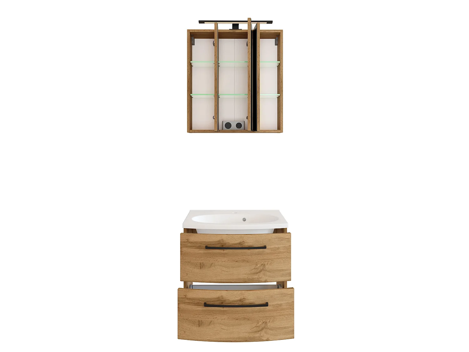 Held Möbel Ensemble de meuble-lavabo 2 pièces Manchester chêne Wotan L/H/P 60 x 200 x 45 cm