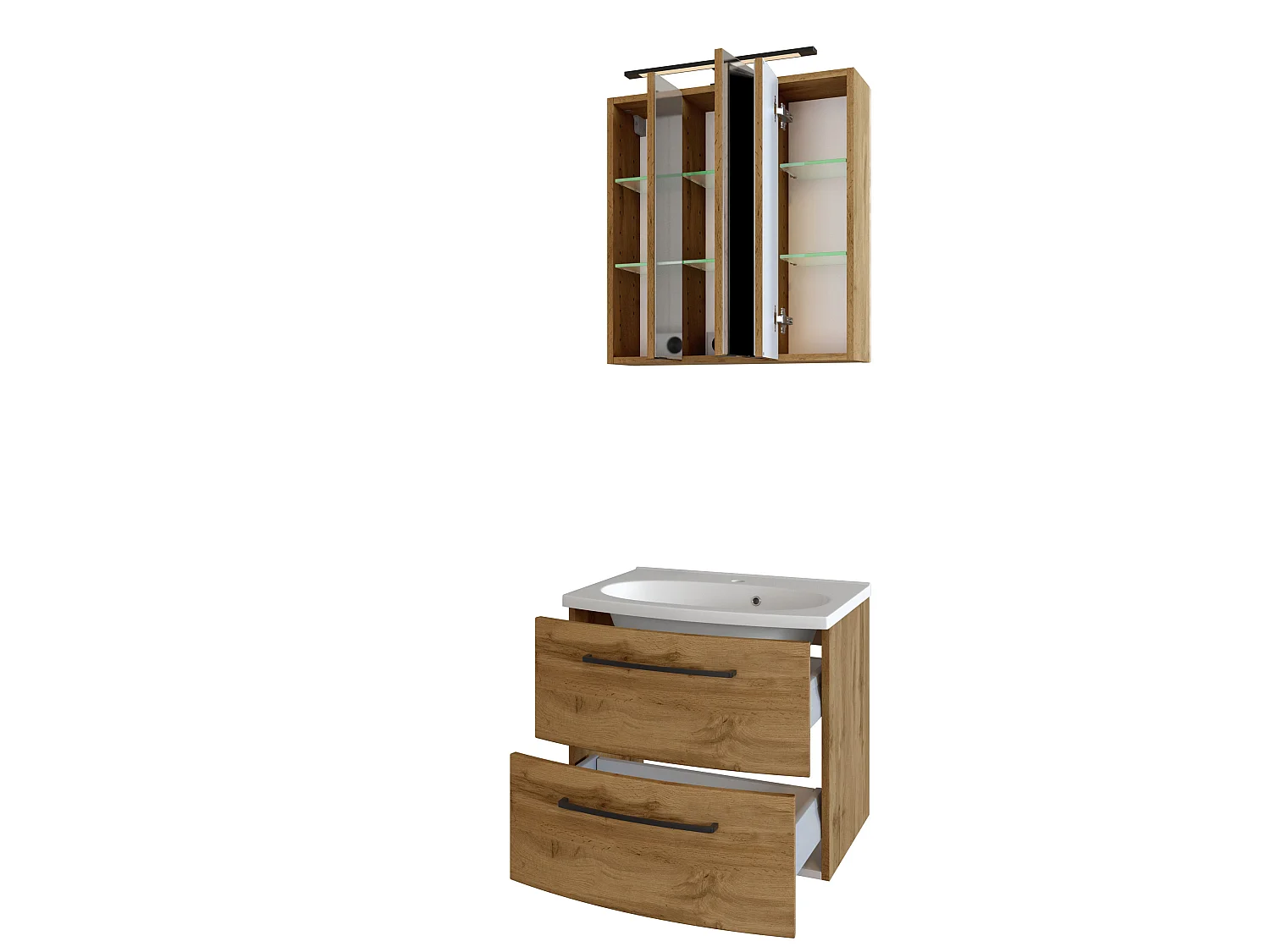 Held Möbel Ensemble de meuble-lavabo 2 pièces Manchester chêne Wotan L/H/P 60 x 200 x 45 cm