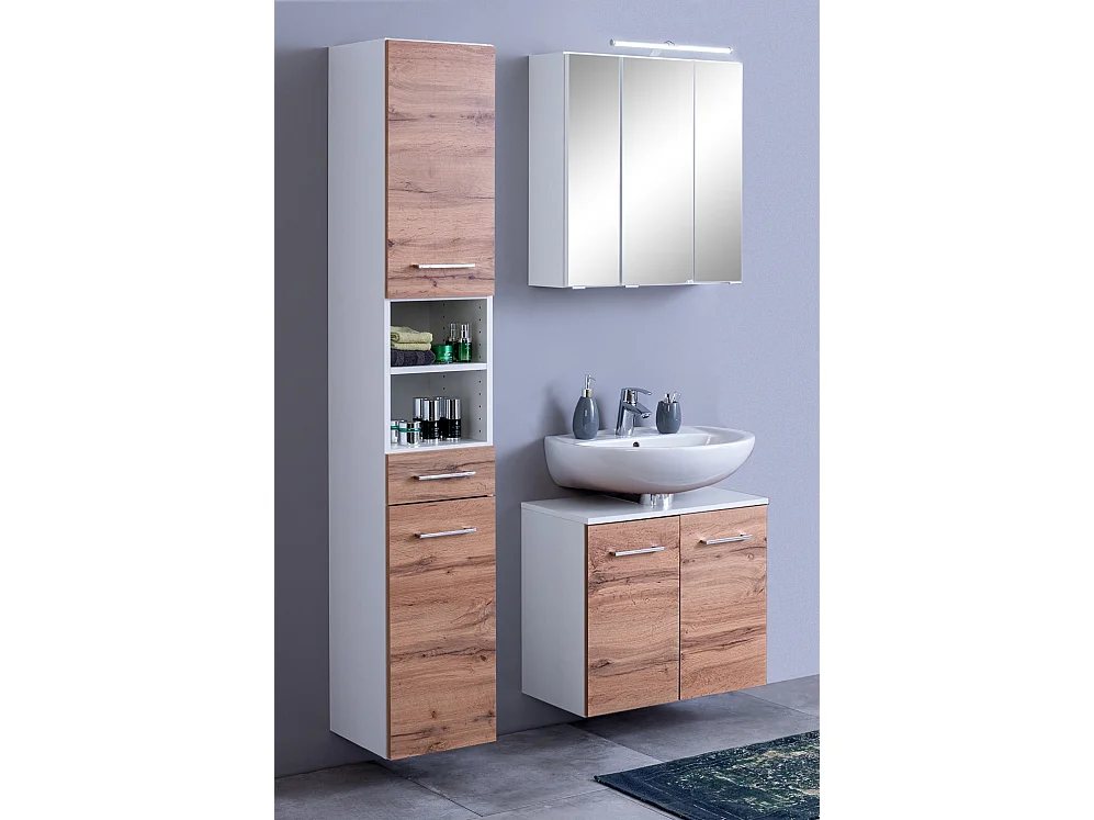 Held Möbel Ensemble de meuble-lavabo à vasque suspendue 3 pièces Paris chêne Wotan / blanc L/H/P 90 x 200 x 35 cm