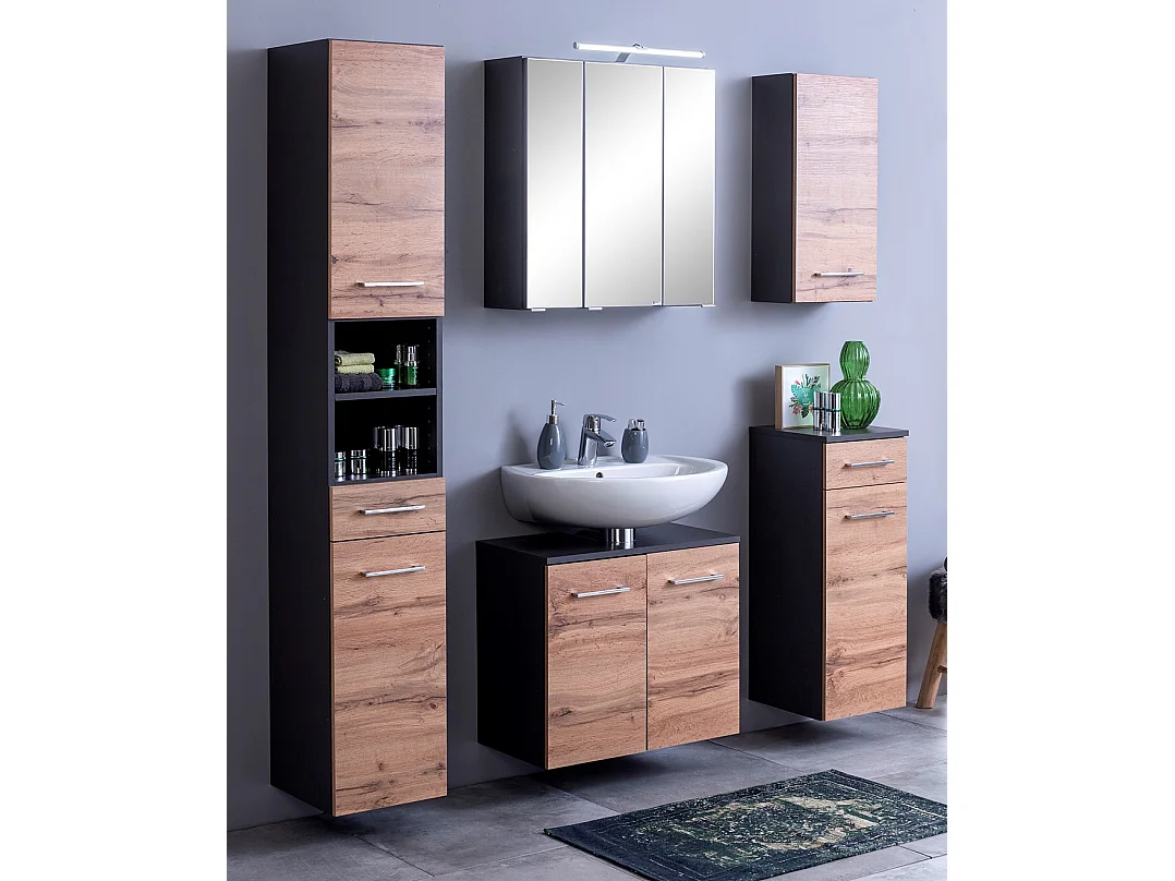 Held Möbel Ensemble de meuble-lavabo 5 pièces Paris chêne Wotan / gris graphite L/H/P 120 x 200 x 35 cm