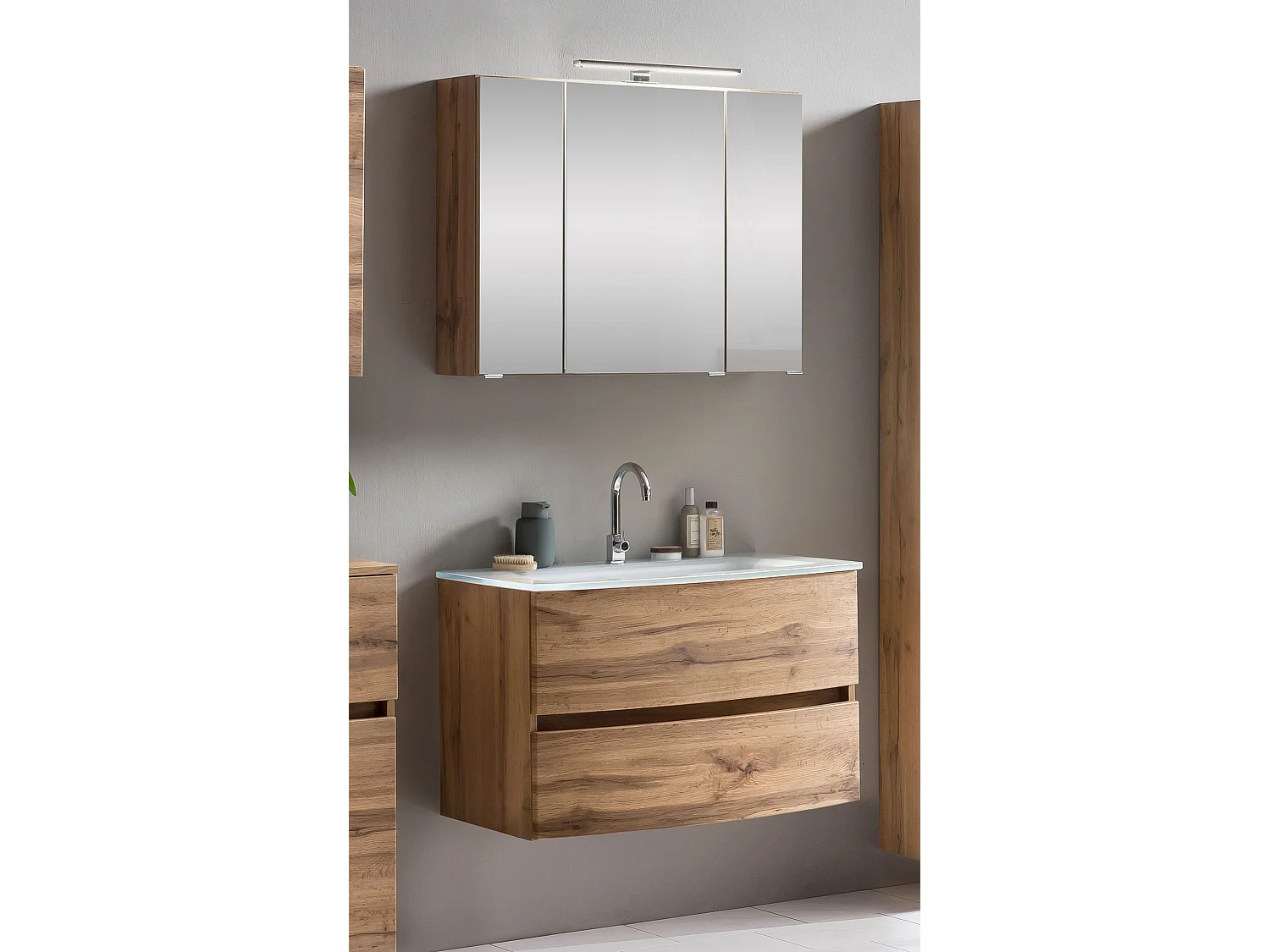 Held Möbel Ensemble de meuble-lavabo Kopenhagen verre blanc L/H/P 80 x 200 x 49 cm