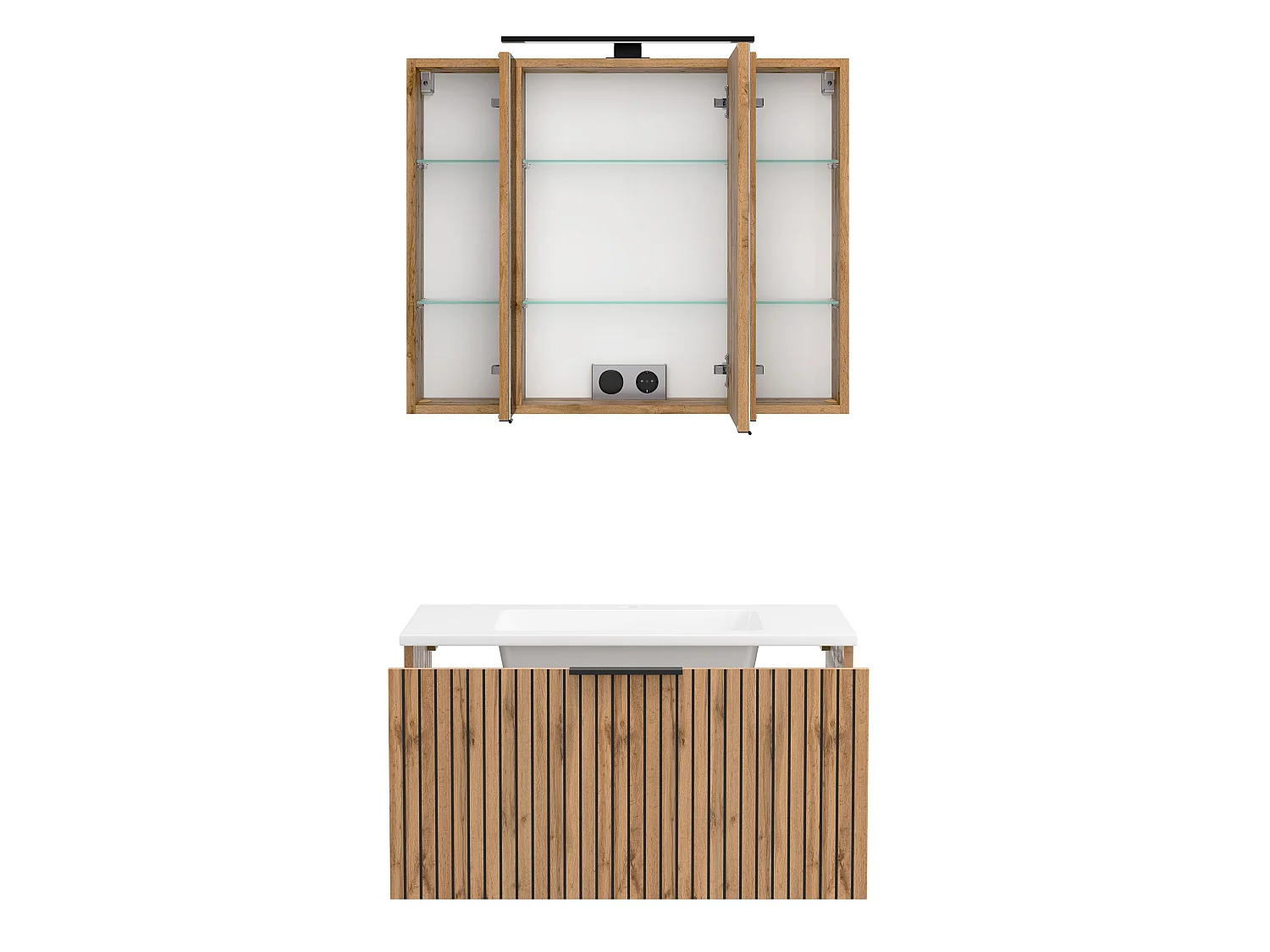 Held Möbel Ensemble de meuble-lavabo 2 pièces Liverpool chêne Wotan / noir rayé L/H/P 80 x 200 x 47 cm