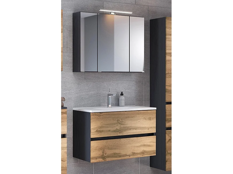 Held Möbel Ensemble de meuble-lavabo 3 pièces Lucca chêne Wotan / gris graphite L/H/P 100 x 200 x 47 cm