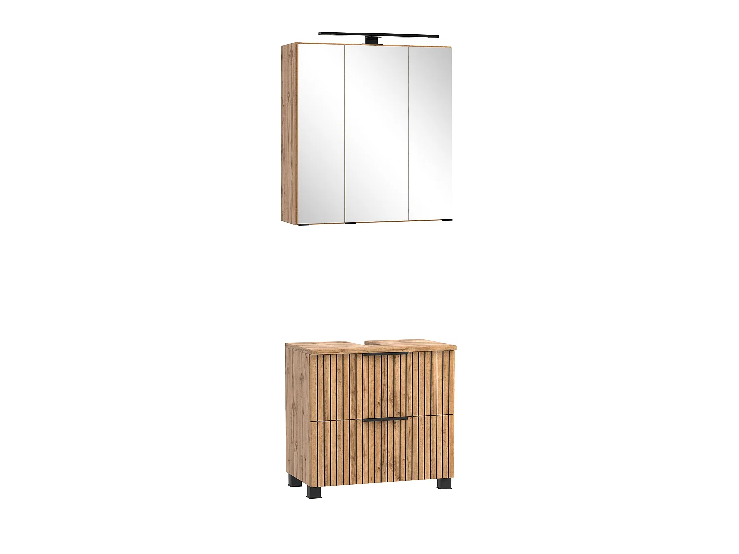 Held Möbel Ensemble de meuble-lavabo encastré 2 pièces Liverpool chêne Wotan / noir rayé L/H/P 60 x 200 x 35 cm