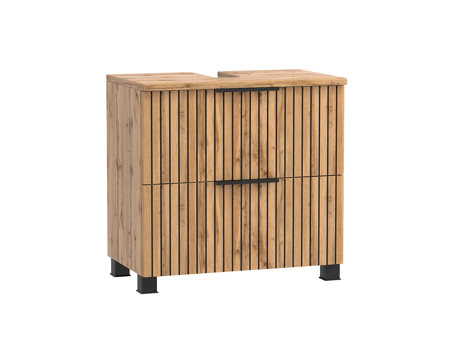 Held Möbel Ensemble de meuble-lavabo encastré 2 pièces Liverpool chêne Wotan / noir rayé L/H/P 60 x 200 x 35 cm