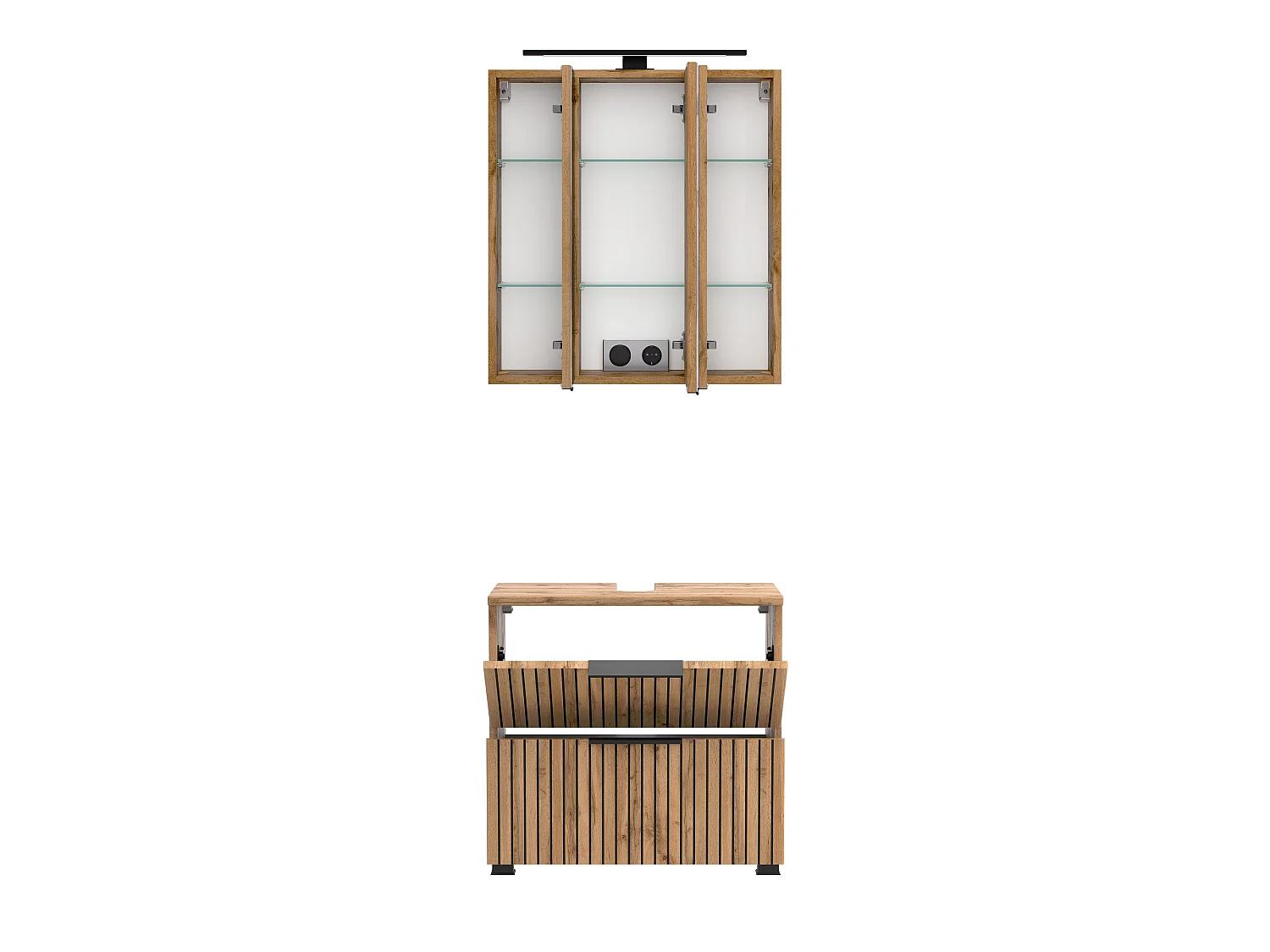 Held Möbel Ensemble de meuble-lavabo encastré 2 pièces Liverpool chêne Wotan / noir rayé L/H/P 60 x 200 x 35 cm