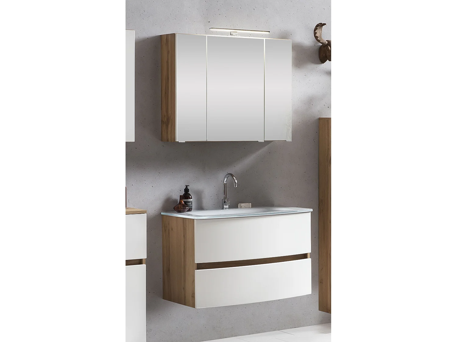Held Möbel Ensemble de meuble-lavabo Kopenhagen verre blanc L/H/P 80 x 200 x 49 cm