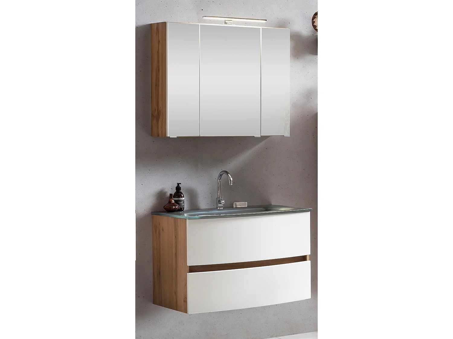 Held Möbel Ensemble de meuble-lavabo Kopenhagen verre gris L/H/P 80 x 200 x 49 cm